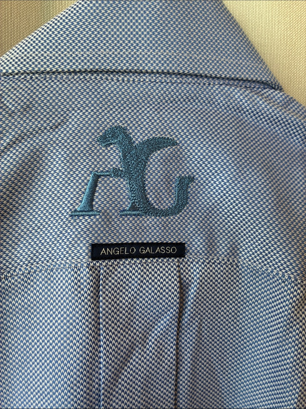 Angelo Galasso Blue Embroidered Dress Shirt Label - Picture 10 of 15